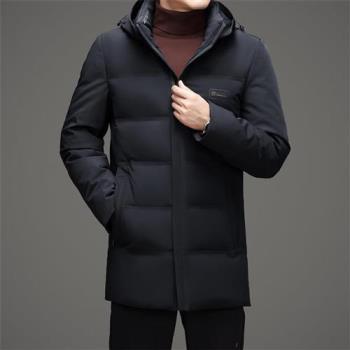 【巴黎精品】真 羽絨90%白鴨絨 羽絨外套鴨絨夾克-男中長連帽羽絨外套男外套2色a1is140