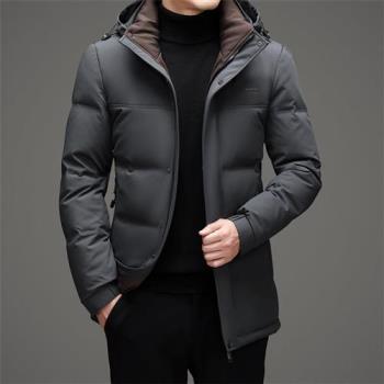 【巴黎精品】真 羽絨90%白鴨絨 羽絨外套鴨絨夾克-男中長連帽牛奶絲男外套3色a1is135