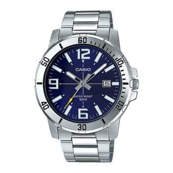 【CASIO 卡西歐】指標男錶 不鏽鋼錶帶 礦物玻璃 防水50米 日期顯示(MTP-VD01D-2B)