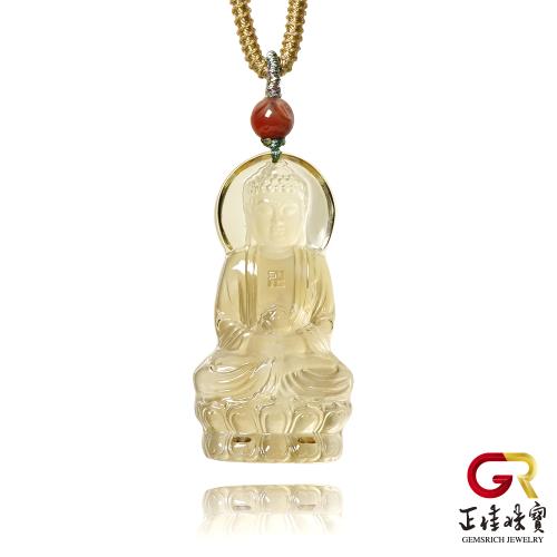 【正佳珠寶】黃水晶 頂級極淨濃黃 阿彌陀佛 19.8g 黃水晶吊墜｜可調式棉繩