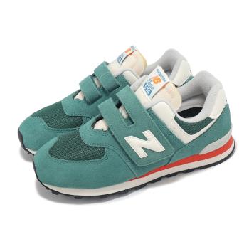 New Balance 休閒鞋 574 中童 寬楦 綠 紅 魔鬼氈 小朋友 麂皮 拼接 經典 NB PV574VPG-W