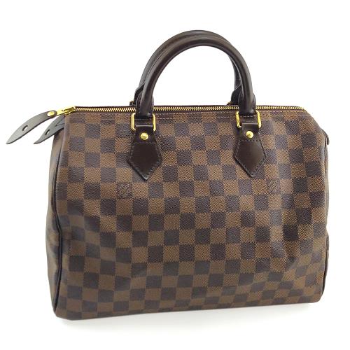 九成新--LV 咖啡色棋盤格紋帆布手提SPEEDY 30波士頓包