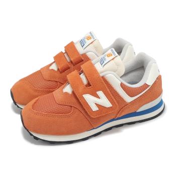 New Balance 休閒鞋 574 中童 寬楦 橘白 小朋友 魔鬼氈 麂皮 緩衝 經典 NB PV574VPA-W