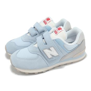 New Balance 休閒鞋 574 中童 寬楦 藍 灰白 麂皮 魔鬼氈 緩衝 拼接 小朋友 NB PV574BKK-W