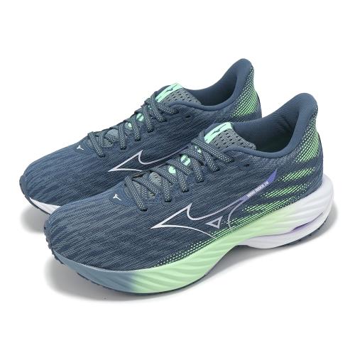 Mizuno 慢跑鞋 Wave Rider 28 女鞋 藍 綠 波浪片 支撐 運動鞋 美津濃 J1GD2403-71