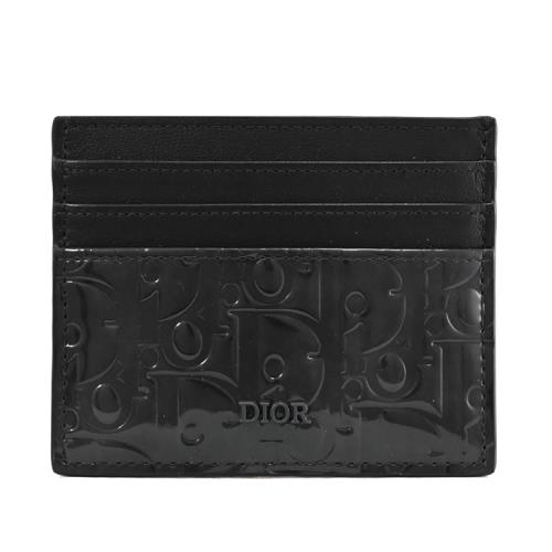 Christian Dior OBLIQUE 浮雕LOGO壓紋漆皮隨身卡片夾.黑