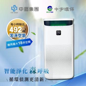 中宇環保 CEYS0400A 空氣清淨機，採用HEPA濾網與活性碳濾網雙重淨化，濾除PM2.5、異味與細菌。適用最大18坪空間，機身尺寸W304xH580xD291mm，重量僅8kg，白色設計輕巧美觀。電源110V/60Hz，消耗電功率55W，能源效率第二級，保固1年，BSMI許可字號R74842。配件含說明書，中國製造，高效淨化居家空氣，提升生活品質。