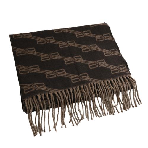 BALENCIAGA 巴黎世家 704106 雙面撞色羊毛保暖披肩/寬版圍巾.黑咖