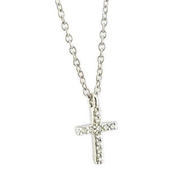 九八成新展示品--TIFFANY 18K白金-鑲滿鑽迷你十字架墜飾項鍊