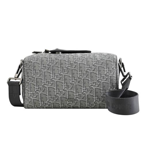 Christian Dior LINGOT 22 浮雕LOGO緹花布斜背相機包.淺灰