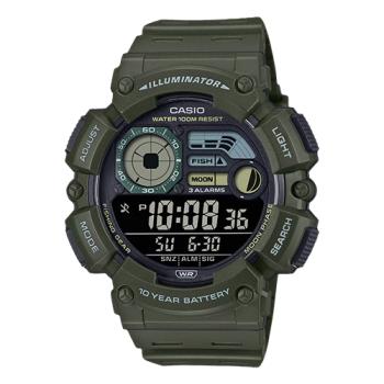 【CASIO 卡西歐】多功能電子錶 軍綠 月相 釣魚指示 防水100米 WS-1500H (WS-1500H-3B)