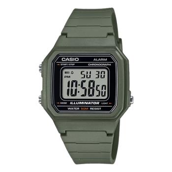 【CASIO 卡西歐】復古新潮 電子錶 軍綠色 防水50米 LED照明 (W-217H-3A)