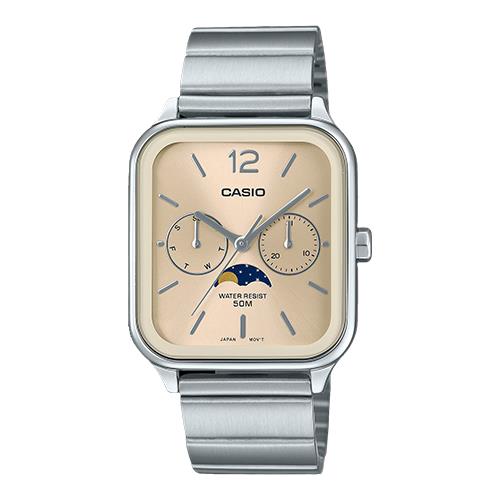 【CASIO 卡西歐】新潮方型-雙眼男錶 淡雅金 月相錶盤  (MTP-M305D-9A)