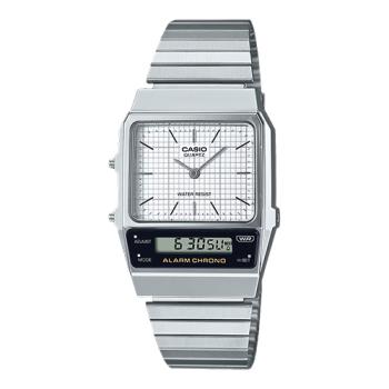 【CASIO 卡西歐】日系復刻版-銀色雙顯 白網格 中性錶 (AQ-800E-7A)