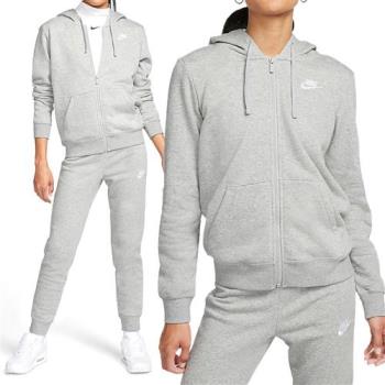Nike Club FLC FZ Hoodie ST 女款 灰色 刺繡 Logo 運動 連帽 外套 DQ5472-063
