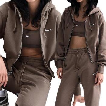 Nike PHNX FLC LSE Crop FZ 女款 咖啡棕色 寬鬆 短版 刷毛 連帽 外套 HJ0941-233