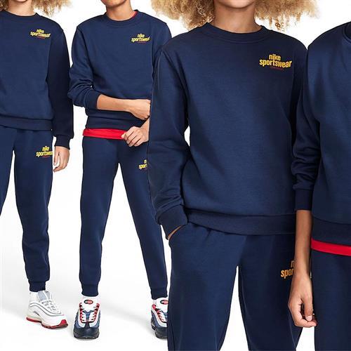 Nike Club FT LS Top FMLY -PD 大童 藍色 運動 休閒 圓領 上衣 長袖 HJ2674-451