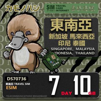 【鴨嘴獸 旅遊網絡卡】東南亞eSIM 7日 10GB 用完斷網 網絡卡 新馬印泰上網絡卡 免換卡 流量上網絡卡