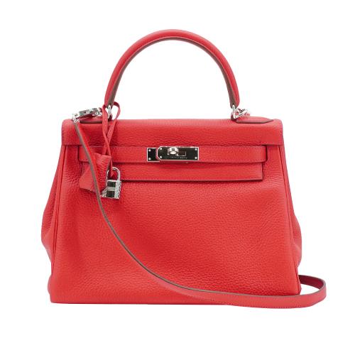 二手品 Hermes Kelly 28 Togo牛皮銀釦手提包(A刻/紅)