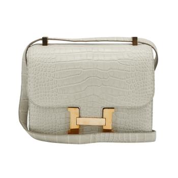二手品 Hermes Constance 24 霧面鱷玫瑰金釦肩背/斜揹包(C刻/冰川灰)