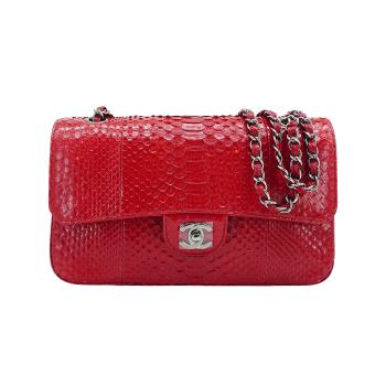二手品 Chanel 經典雙C蟒蛇皮coco 25斜揹包(紅)