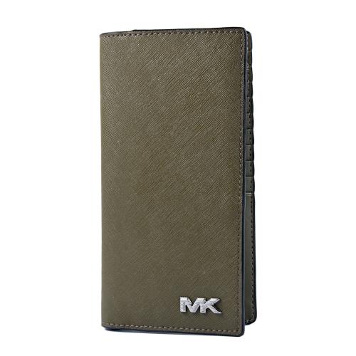 MICHAEL KORS 男款 Rivington 防刮十字紋對開長夾-橄欖綠
