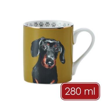 《Mikasa》金邊瓷製馬克杯(臘腸犬280ml) | 水杯 茶杯 咖啡杯 陶瓷杯 狗狗插圖 狗奴
