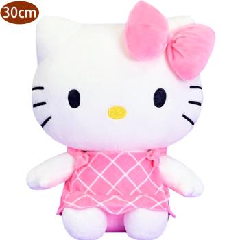 凱蒂貓HELLO KITTY絨毛娃娃玩偶抱枕格子款30公分 892723(生日禮物 聖誕節)【卡通小物】