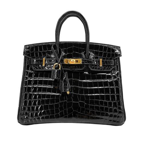 Hermes Birkin 稀有鱷魚皮金釦手提鉑金包-25cm(U刻/89黑)