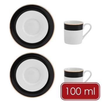 《Mikasa》Luxe Deco瓷製杯碟組2入(黑白100ml) | 濃縮咖啡杯 Espresso 下午茶杯杯盤 茶杯 茶碟