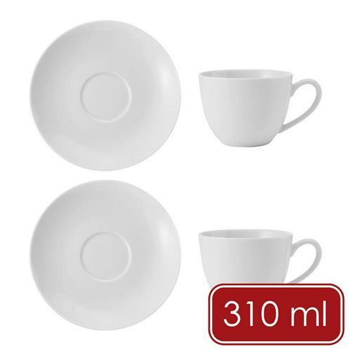 《Mikasa》Chalk白瓷杯碟組2入(白310ml) | 咖啡杯 下午茶杯 英式午茶 杯盤 茶杯 茶碟