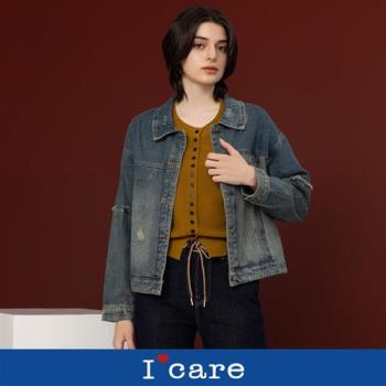 現貨【Icare 依卡】刷破感刷白造型牛仔外套（F）｜女外套 造型牛仔外套