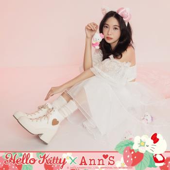 Ann’S X Sanrio三麗鷗 HELLO KITTY 聯名 皮革高筒厚底粗跟休閒鞋 (附贈鞋帶)10cm-白
