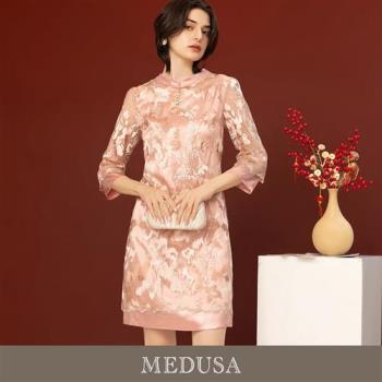 現貨【MEDUSA 曼度莎】新中式粉紅刺繡小禮服（M-XL）｜禮服洋裝 媽媽洋裝 媽媽禮服