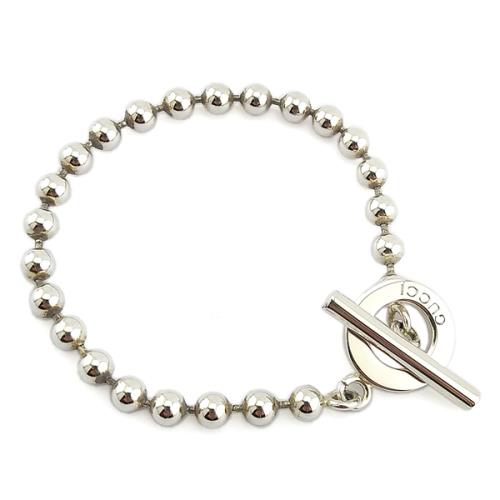 九成新展示品！GUCCI 925純銀-T扣串珠男用手鍊