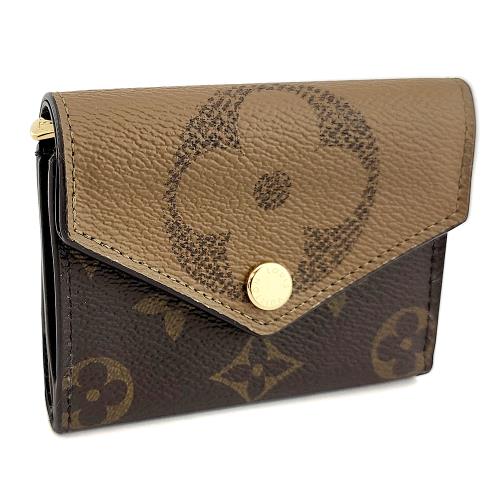 九成新！LV 焦糖雙色Monogram帆布Zoe三摺式短夾