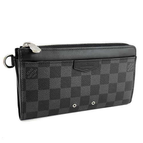 九成新！LV 黑灰棋盤格紋DRAGONNE 12卡L型拉鍊長夾
