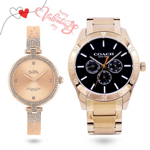 COACH 最佳情人美式風格男女優質對錶/金色/14602446/14503651