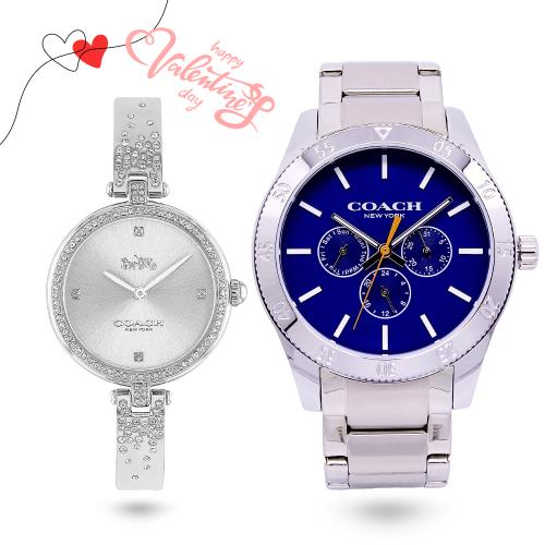 COACH 最佳情人美式風格男女優質對錶/銀色/14602445/14503650