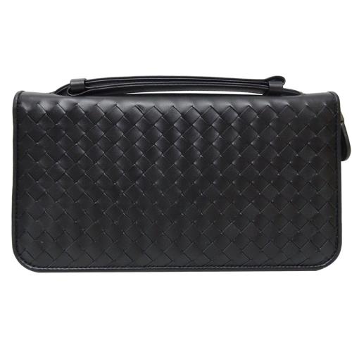 BV編織拉鏈手提式萬用長夾/黑色