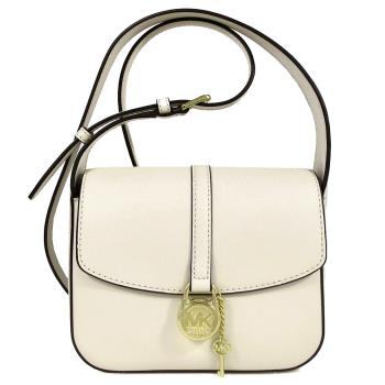 MICHAEL KORS LYRA 金字圓標LOGO皮革翻蓋斜揹包(乳白色)
