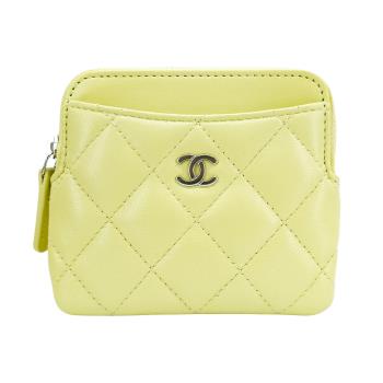 Chanel 展示品 菱格羊皮銀釦零錢包(AP2061-淺黃)