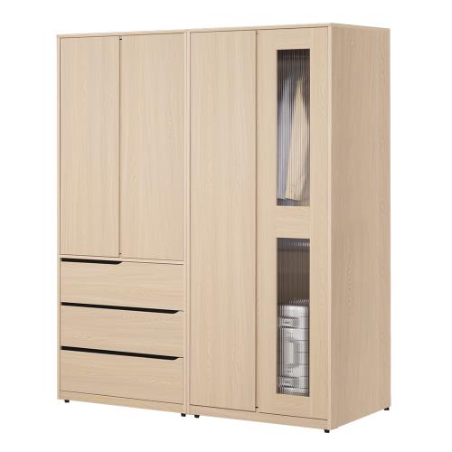 Boden-米達5.4尺長虹玻璃衣櫃組合(三吊桿+三抽)