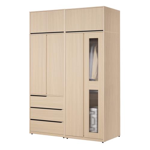 Boden-米達5.4尺加高型長虹玻璃衣櫃組合(三吊桿+三抽+棉被收納櫃)