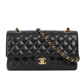 二手商品9.7成新 CHANEL 金釦菱格紋粒紋牛皮 25cm COCO包(黑色)