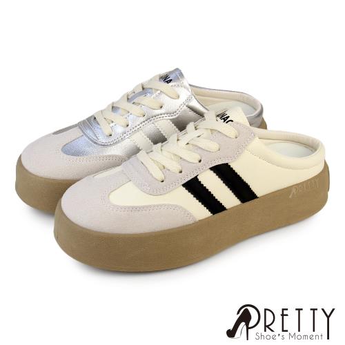 Pretty 女 穆勒鞋 德訓鞋 包頭拖鞋 懶人拖鞋 半拖鞋 厚底 復古BA-2B011