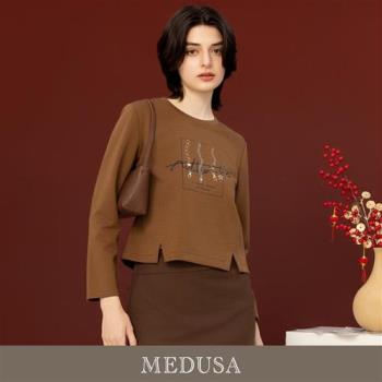 現貨【MEDUSA 曼度莎】下擺小開衩鍊條印圖T恤（M-XL）｜女休閒上衣 女長袖T恤