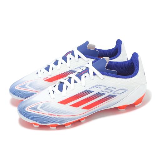adidas 足球鞋 F50 League MG J 大童 女鞋 白 橘 藍 人造草皮 愛迪達 IF1370