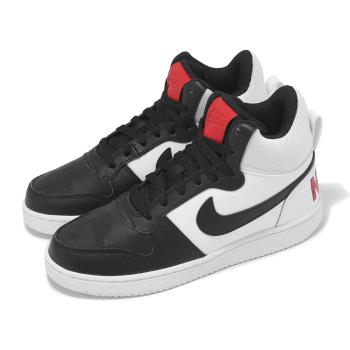 Nike 休閒鞋 Wmns Court Borough Mid 女鞋 黑 白 皮革 中筒 復古 板鞋 844906-100
