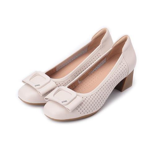 LUZZI 方結沖孔跟鞋 米白 女鞋 鞋全家福